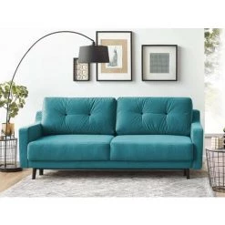 BOBOCHIC TORP - Canapé Droit Convertible - 3 Places - Avec Coffre Couleur - Bleu Canard - Bleu Canard