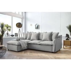 BOBOCHIC MONA - Canapé D'angle Convertible - Avec Coffre - 4 Places - Gauche Couleur - Gris Clair - Gris Clair