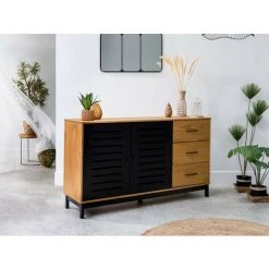 Buffets BOBOCHIC - Buffet 2 Portes 141 Cm AUSTIN Noir Et Bois Clair - Bois Et Noir -BOBOCHIC Soldes 2022 23409523 3