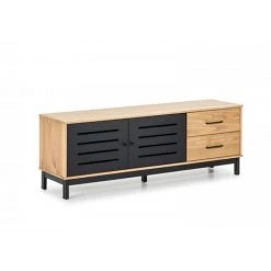 Meubles TV BOBOCHIC - Meuble TV 141 Cm AUSTIN Noir Et Bois Clair - Chêne Et Noir