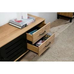 Meubles TV BOBOCHIC - Meuble TV 141 Cm AUSTIN Noir Et Bois Clair - Chêne Et Noir 9 Meubles TV BOBOCHIC - Meuble TV 141 Cm AUSTIN Noir Et Bois Clair - Chêne Et Noir -BOBOCHIC Soldes 2022 23409527 3