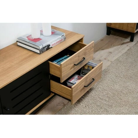 Meubles TV BOBOCHIC - Meuble TV 141 Cm AUSTIN Noir Et Bois Clair - Chêne Et Noir 5 Meubles TV BOBOCHIC - Meuble TV 141 Cm AUSTIN Noir Et Bois Clair - Chêne Et Noir – Image 3