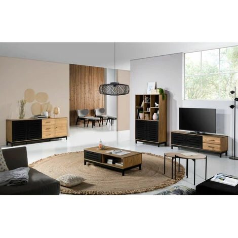 Buffets BOBOCHIC - Buffet Haut AUSTIN Noir Et Bois Clair - Bois Et Noir 6 Buffets BOBOCHIC - Buffet Haut AUSTIN Noir Et Bois Clair - Bois Et Noir – Image 4