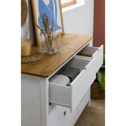 Commodes BOBOCHIC - Commode 4 Tiroirs Et 1 Porte CAPRI Pin Massif Blanc Et Bois Clair - Blanc Et Chêne -BOBOCHIC Soldes 2022 23409606 3