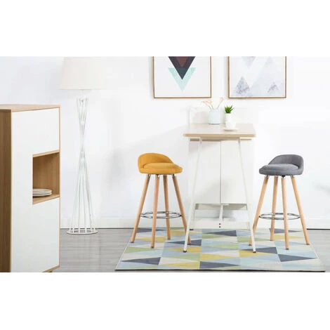 Tabouret De Bar BOBOCHIC - Lot De 2 Tabourets H.79 Cm ANIS Tissu Jaune - Jaune 6 Tabouret De Bar BOBOCHIC - Lot De 2 Tabourets H.79 Cm ANIS Tissu Jaune - Jaune – Image 4