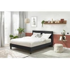 Lit BOBOCHIC - Lit 160x200 Cm VELVET Lattes Massives Pieds Carrés En Bois Wengé 160x200 Anthracite - Anthracite -BOBOCHIC Soldes 2022 23409865 2