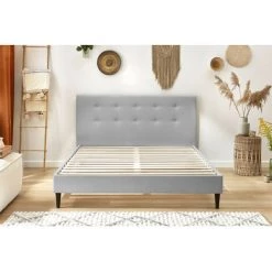 Lit BOBOCHIC - Lit 140x190 Cm RORY Avec Lattes Massives Pieds Bois Wengé 140x190 Gris - Gris -BOBOCHIC Soldes 2022 23409909 4