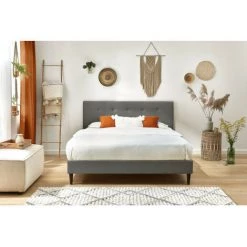 Lit BOBOCHIC - Lit 160x200 Cm RORY Avec Lattes Massives Pieds Bois Wengé 160x200 Anthracite - Anthracite -BOBOCHIC Soldes 2022 23409966 3