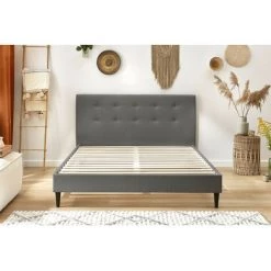 Lit BOBOCHIC - Lit 160x200 Cm RORY Avec Lattes Massives Pieds Bois Wengé 160x200 Anthracite - Anthracite -BOBOCHIC Soldes 2022 23409966 4