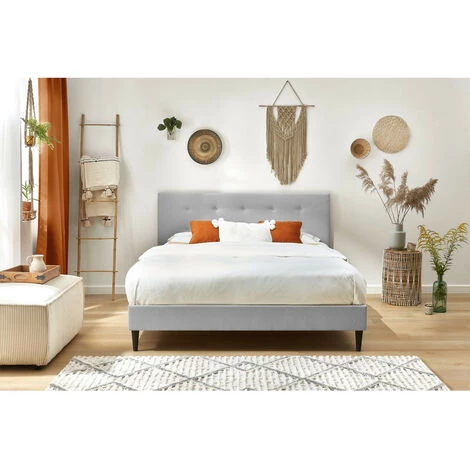 Lit BOBOCHIC - Lit 180x200 Cm RORY Avec Lattes Massives Pieds Bois Wengé 180x200 Gris - Gris 5 Lit BOBOCHIC - Lit 180x200 Cm RORY Avec Lattes Massives Pieds Bois Wengé 180x200 Gris - Gris – Image 3