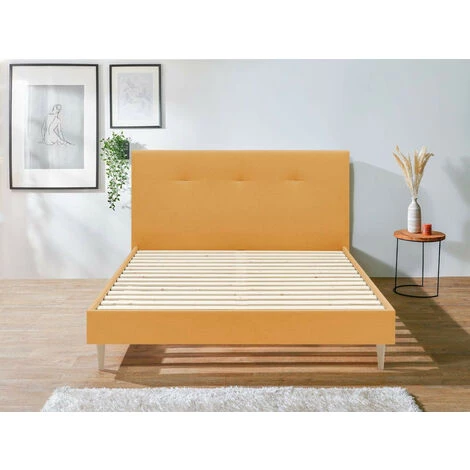 Lit BOBOCHIC - Lit 140x190 Cm TORY Lattes Massives Et Pieds En Bois Naturel 140x190 Jaune Moutarde - Jaune Moutarde 4 Lit BOBOCHIC - Lit 140x190 Cm TORY Lattes Massives Et Pieds En Bois Naturel 140x190 Jaune Moutarde - Jaune Moutarde – Image 2