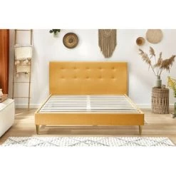 Lit BOBOCHIC - Lit 140x190 Cm RORY Avec Lattes Massives Pieds Bois Naturel 140x190 Jaune Moutarde - Jaune Moutarde 10 Lit BOBOCHIC - Lit 140x190 Cm RORY Avec Lattes Massives Pieds Bois Naturel 140x190 Jaune Moutarde - Jaune Moutarde -BOBOCHIC Soldes 2022 23410032 4