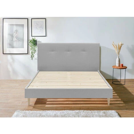 Lit BOBOCHIC - Lit 160x200 Cm TORY Lattes Massives Et Pieds En Bois Naturel 160x200 Gris - Gris 4 Lit BOBOCHIC - Lit 160x200 Cm TORY Lattes Massives Et Pieds En Bois Naturel 160x200 Gris - Gris – Image 2