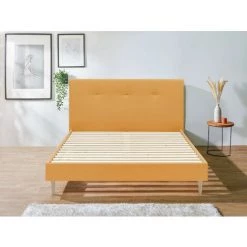 Lit BOBOCHIC - Lit 180x200 Cm TORY Lattes Massives Et Pieds En Bois Naturel 180x200 Jaune Moutarde - Jaune Moutarde -BOBOCHIC Soldes 2022 23410070 2