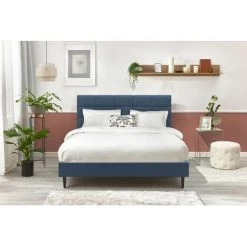 Lit BOBOCHIC - Lit 140x190 Cm CARRE Avec Lattes Massives Pieds Bois Wengé 140x190 Bleu - Bleu