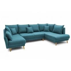 Canapés D'angle Convertibles BOBOCHIC - Canapé Panoramique XXL Convertible Coffre MIA Angle Gauche Bleu Canard - Bleu Canard