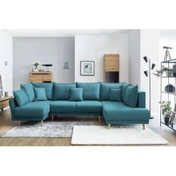 Canapés D'angle Convertibles BOBOCHIC - Canapé Panoramique XXL Convertible Coffre MIA Angle Gauche Bleu Canard - Bleu Canard -BOBOCHIC Soldes 2022 23410218 3