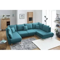 Canapés D'angle Convertibles BOBOCHIC - Canapé Panoramique XXL Convertible Coffre MIA Angle Gauche Bleu Canard - Bleu Canard -BOBOCHIC Soldes 2022 23410218 5