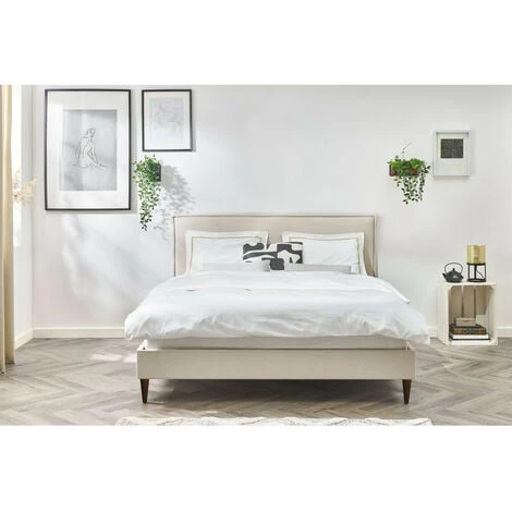 Lit BOBOCHIC - Lit 160x200 Cm SARY Avec Lattes Massives Pieds Bois Wengé 160x200 Beige - Beige 4 Lit BOBOCHIC - Lit 160x200 Cm SARY Avec Lattes Massives Pieds Bois Wengé 160x200 Beige - Beige – Image 2