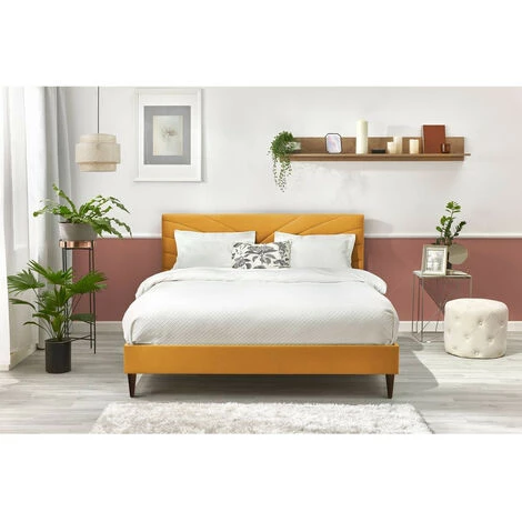 Lit BOBOCHIC - Lit VELVET 140 X 190 Cm Avec Lattes Massives Pieds En Bois Wengé 140x190 Jaune Moutarde - Jaune Moutarde 5 Lit BOBOCHIC - Lit VELVET 140 X 190 Cm Avec Lattes Massives Pieds En Bois Wengé 140x190 Jaune Moutarde - Jaune Moutarde – Image 3