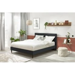 Lit BOBOCHIC - Lit 160x200 Cm VELVET Avec Lattes Massives Pieds En Bois Wengé 160x200 Anthracite - Anthracite -BOBOCHIC Soldes 2022 23410371 2