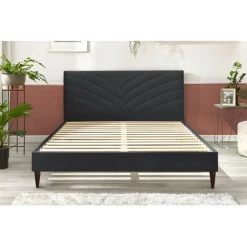 Lit BOBOCHIC - Lit 160x200 Cm VELVET Avec Lattes Massives Pieds En Bois Wengé 160x200 Anthracite - Anthracite -BOBOCHIC Soldes 2022 23410371 4