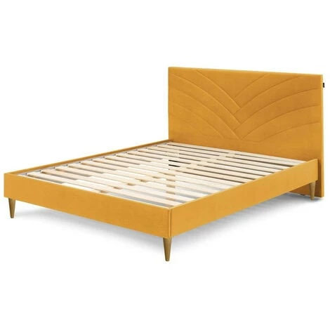 Lit BOBOCHIC - Lit 140x190 Cm VELVET Avec Lattes Massives Pieds En Bois Naturel 140x190 Jaune Moutarde - Jaune Moutarde 3 Lit BOBOCHIC - Lit 140x190 Cm VELVET Avec Lattes Massives Pieds En Bois Naturel 140x190 Jaune Moutarde - Jaune Moutarde