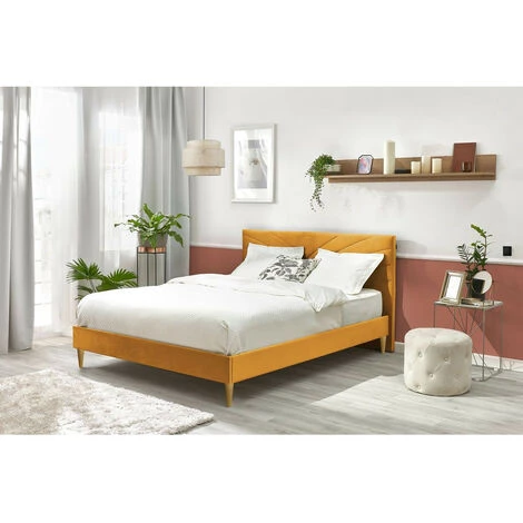 Lit BOBOCHIC - Lit 140x190 Cm VELVET Avec Lattes Massives Pieds En Bois Naturel 140x190 Jaune Moutarde - Jaune Moutarde 4 Lit BOBOCHIC - Lit 140x190 Cm VELVET Avec Lattes Massives Pieds En Bois Naturel 140x190 Jaune Moutarde - Jaune Moutarde – Image 2