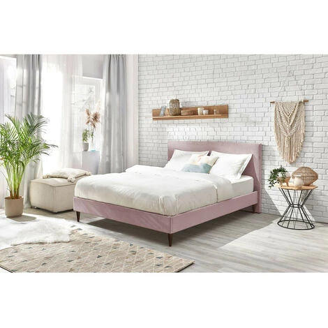 Lit BOBOCHIC - Lit 160x200 Cm ANJA Avec Lattes Massives Pieds En Bois Wengé 160x200 Rose - Rose 4 Lit BOBOCHIC - Lit 160x200 Cm ANJA Avec Lattes Massives Pieds En Bois Wengé 160x200 Rose - Rose – Image 2