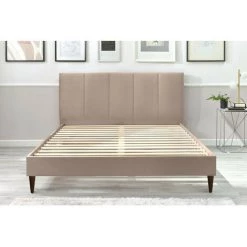 Lit BOBOCHIC - Lit 140x190 Cm VIVARA Avec Lattes Massives Pieds En Bois Wengé 140x190 Beige - Beige -BOBOCHIC Soldes 2022 23410501 4