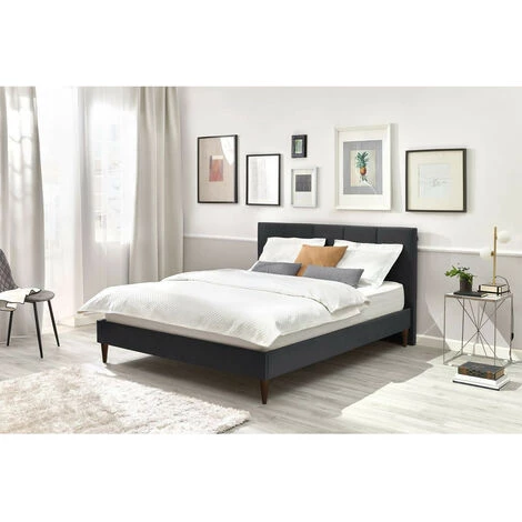 Lit BOBOCHIC - Lit 160x200 Cm VIVARA Avec Lattes Massives Pieds En Bois Wengé 160x200 Anthracite - Anthracite 4 Lit BOBOCHIC - Lit 160x200 Cm VIVARA Avec Lattes Massives Pieds En Bois Wengé 160x200 Anthracite - Anthracite – Image 2