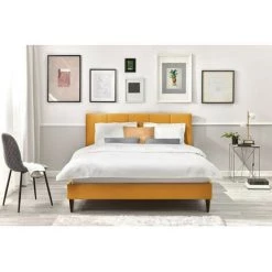 Lit BOBOCHIC - Lit 160x200 Cm VIVARA Avec Lattes Massives Pieds En Bois Wengé 160x200 Jaune Moutarde - Jaune Moutarde 9 Lit BOBOCHIC - Lit 160x200 Cm VIVARA Avec Lattes Massives Pieds En Bois Wengé 160x200 Jaune Moutarde - Jaune Moutarde -BOBOCHIC Soldes 2022 23410508 3