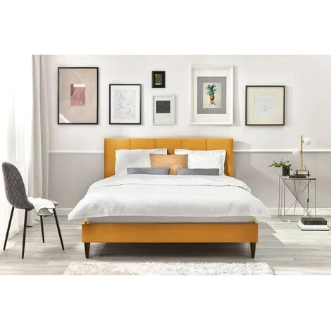 Lit BOBOCHIC - Lit 160x200 Cm VIVARA Avec Lattes Massives Pieds En Bois Wengé 160x200 Jaune Moutarde - Jaune Moutarde 5 Lit BOBOCHIC - Lit 160x200 Cm VIVARA Avec Lattes Massives Pieds En Bois Wengé 160x200 Jaune Moutarde - Jaune Moutarde – Image 3