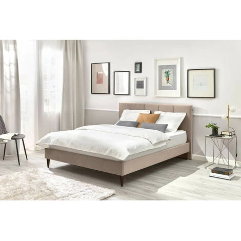 Lit BOBOCHIC - Lit 180x200 Cm VIVARA Avec Lattes Massives Pieds En Bois Wengé 180x200 Beige - Beige 4 Lit BOBOCHIC - Lit 180x200 Cm VIVARA Avec Lattes Massives Pieds En Bois Wengé 180x200 Beige - Beige – Image 2