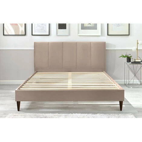 Lit BOBOCHIC - Lit 180x200 Cm VIVARA Avec Lattes Massives Pieds En Bois Wengé 180x200 Beige - Beige 6 Lit BOBOCHIC - Lit 180x200 Cm VIVARA Avec Lattes Massives Pieds En Bois Wengé 180x200 Beige - Beige – Image 4