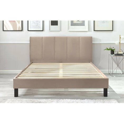 Lit BOBOCHIC - Lit 140x190 Cm VIVARA Lattes Massives Pieds Carrés En Bois Wengé 140x190 Beige - Beige 6 Lit BOBOCHIC - Lit 140x190 Cm VIVARA Lattes Massives Pieds Carrés En Bois Wengé 140x190 Beige - Beige â Image 4