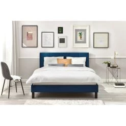 Lit BOBOCHIC - Lit 160x200 Cm VIVARA Lattes Massives Pieds Carrés En Bois Wengé 160x200 Bleu Marine - Bleu Marine -BOBOCHIC Soldes 2022 23410521 2