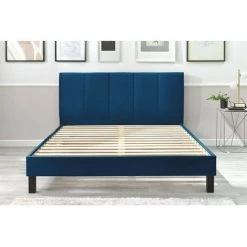 Lit BOBOCHIC - Lit 160x200 Cm VIVARA Lattes Massives Pieds Carrés En Bois Wengé 160x200 Bleu Marine - Bleu Marine -BOBOCHIC Soldes 2022 23410521 3
