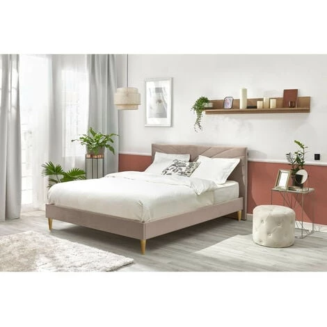 Lit BOBOCHIC - Lit 140x190 Cm VELVET Pieds En Bois Naturel Sans Lattes 140x190 Beige - Beige 4 Lit BOBOCHIC - Lit 140x190 Cm VELVET Pieds En Bois Naturel Sans Lattes 140x190 Beige - Beige – Image 2