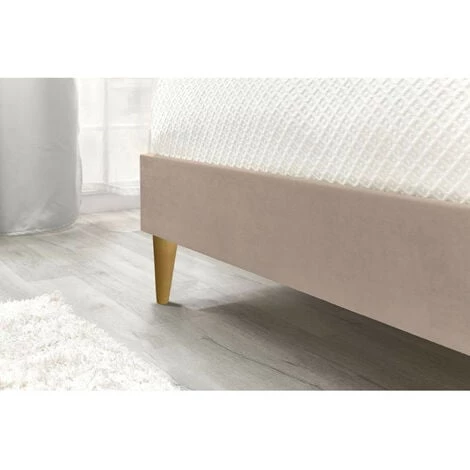 Lit BOBOCHIC - Lit 140x190 Cm VELVET Pieds En Bois Naturel Sans Lattes 140x190 Beige - Beige 7 Lit BOBOCHIC - Lit 140x190 Cm VELVET Pieds En Bois Naturel Sans Lattes 140x190 Beige - Beige – Image 5