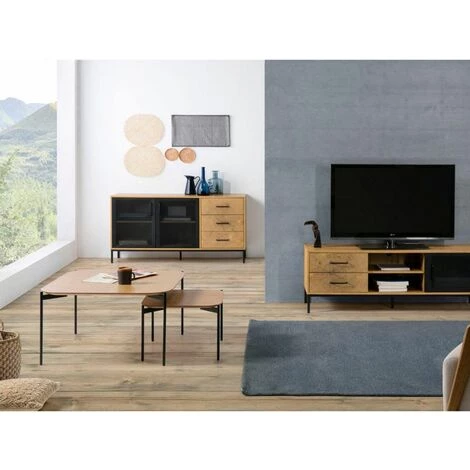 Tables Basses BOBOCHIC - Table Basse SINIO Noir Et Bois Clair - Noir 4 Tables Basses BOBOCHIC - Table Basse SINIO Noir Et Bois Clair - Noir – Image 2