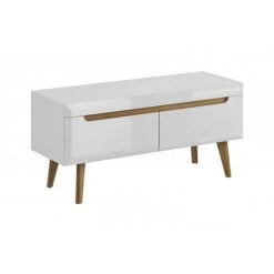 Meubles TV BOBOCHIC - Meuble TV 107 Cm NORDI Chêne Et Blanc Brillant - Blanc