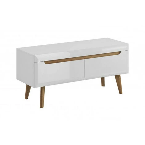 Meubles TV BOBOCHIC - Meuble TV 107 Cm NORDI Chêne Et Blanc Brillant - Blanc 3 Meubles TV BOBOCHIC - Meuble TV 107 Cm NORDI Chêne Et Blanc Brillant - Blanc