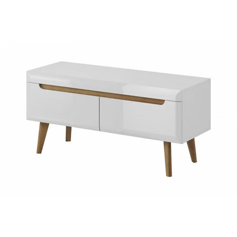 Meubles TV BOBOCHIC - Meuble TV 107 Cm NORDI Chêne Et Blanc Brillant - Blanc 4 Meubles TV BOBOCHIC - Meuble TV 107 Cm NORDI Chêne Et Blanc Brillant - Blanc – Image 2