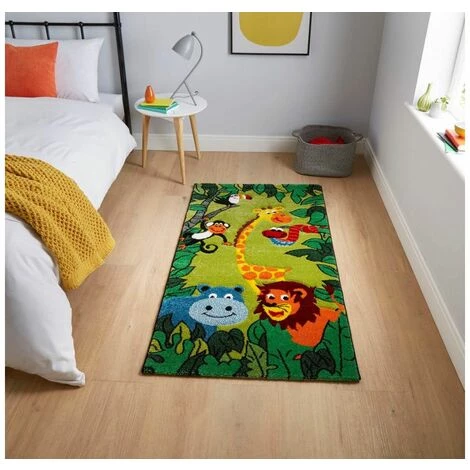 Tapis Enfant BOBOCHIC - Tapis Enfant Poils Courts JUNGLE KID Imprimé 80x150 Vert - Vert 4 Tapis Enfant BOBOCHIC - Tapis Enfant Poils Courts JUNGLE KID Imprimé 80x150 Vert - Vert – Image 2