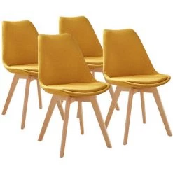 Chaise Et Fauteuil De Table BOBOCHIC - Lot De 4 Chaises De Table ARIAL Tissu Jaune - Jaune