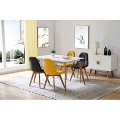Chaise Et Fauteuil De Table BOBOCHIC - Lot De 4 Chaises MARIUS Tissu Jaune - Jaune -BOBOCHIC Soldes 2022 24074340 3