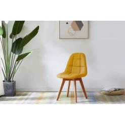 Chaise Et Fauteuil De Table BOBOCHIC - Lot De 4 Chaises MARIUS Tissu Jaune - Jaune -BOBOCHIC Soldes 2022 24074340 4