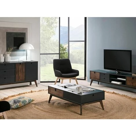 Tables Basses BOBOCHIC - Table Basse YUGO Anthracite Et Bois Foncé - Gris 4 Tables Basses BOBOCHIC - Table Basse YUGO Anthracite Et Bois Foncé - Gris – Image 2