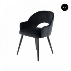 Chaise Et Fauteuil De Table BOBOCHIC - Lot De 2 Fauteuils REBECCA Velours Noir - Noir